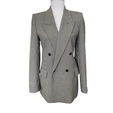 ZARA Double Breasted Blazer Jacket Size S Black White Houndstooth Check Longline