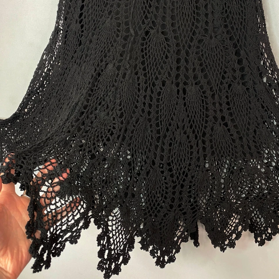 Falda midi vintage años 90 encaje negro L crochet algodón boho SCULLY pura bruja Foto 2 de 4
