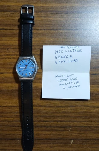 SEIKO AUTOMATIC 6309 S490 ORIGINAL BLUE DIAL  STEEL VINTAGE WRISTWATCH