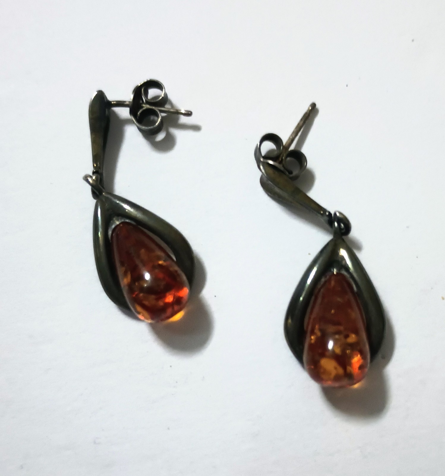 BALTIC AMBER SILVER STUD DROP DANGLING EARRINGS J… - image 1