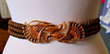 VINTAGE GUTOS Enamel Germany Peacocks ART DECO RHINESTONE BELT Gold Tone Stretch