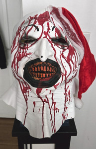 The Terrifier Mask Halloween Scary Movie Clown W/ Santa Hat Full Head Mask Scary