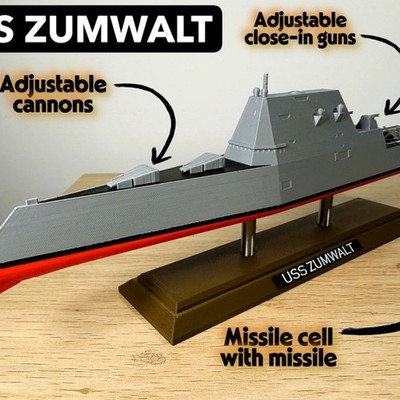 3D Printed USS Zumwalt Stealth Destroyer ModelMilitary WarshipDesktopDisplay