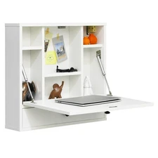 Costway Wall-Mount Floating Desk Foldable Space Saving Laptop Workstation White