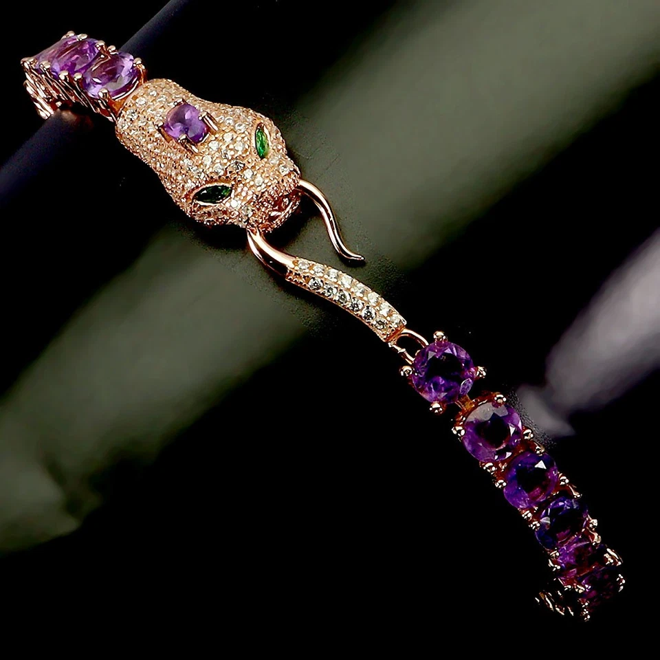 925 Sterling Silver Bracelet Oval Amethyst 5x3mm Natural Gemstone Jewelry 7.5in - Image 2 of 4