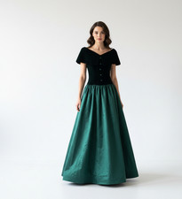 Vintage Alfred Angelo Emerald Green Velvet Taffeta Prom Gown Whimsigoth Size 5/6