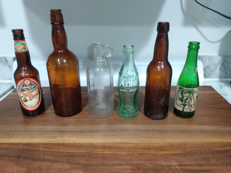 Lot Of 6 Vintage Bottles Coke, Milk Bottle, Beer, Canada Dry and More 