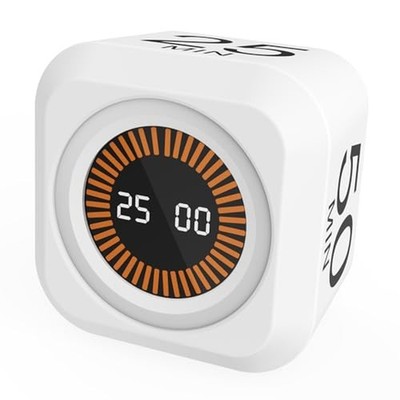 Rotating Cube Visual Countdown Timer 5, 25, 10, 50 Min Preset+Custom Mode White