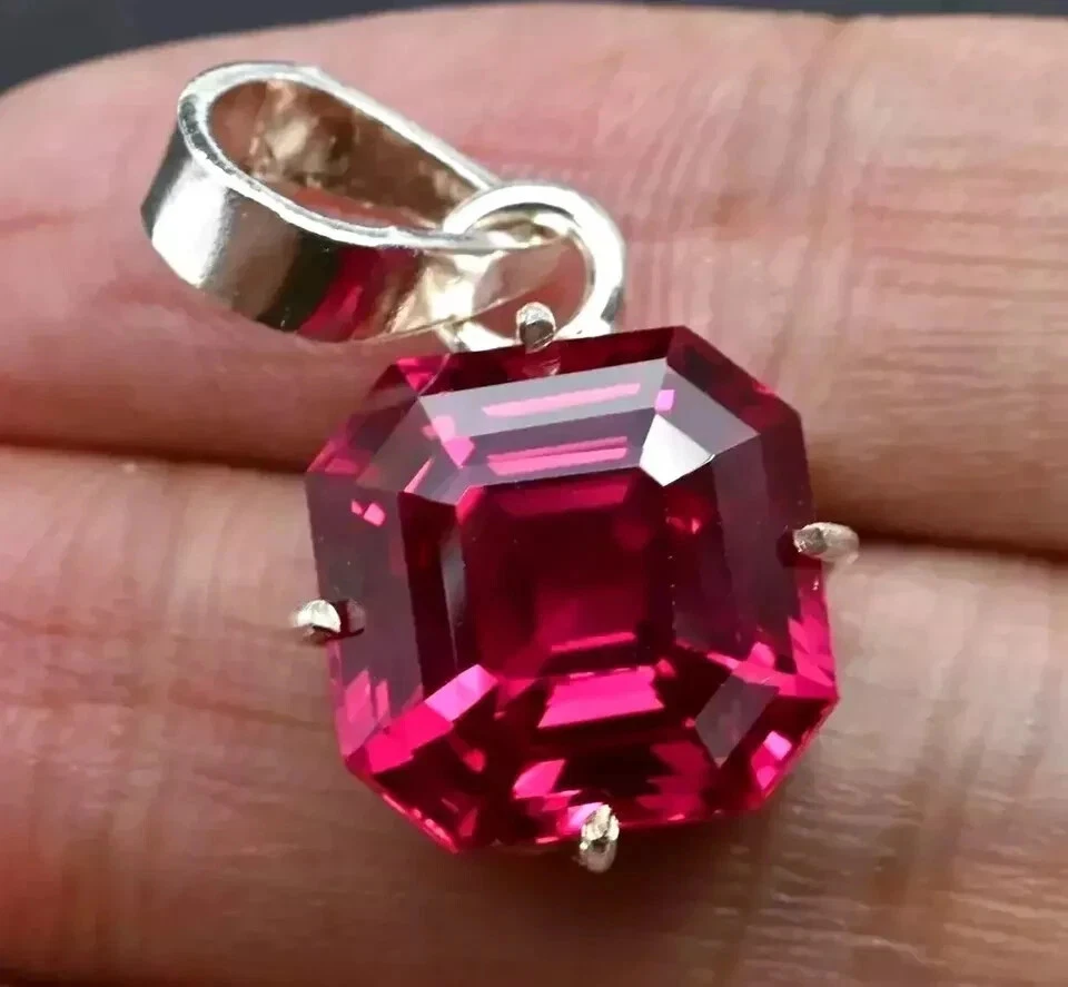 Colgante de plata 925 con zafiro rosa natural certificado de 30 quilates Asscher piedras preciosas sueltas Foto 4 de 4