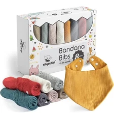 Bandana Baby Bibs for Drooling and Teething, 100% Cotton, Adjustable 0-36mo 8pk