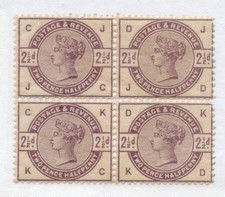 1883 - 4 2½d lilac in an um block of 4. SG 190. Cat £300.
