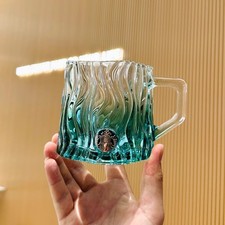 Starbucks 2023 China Summer Mint Green Water Ripple Relief 14oz Glass Mug Gift