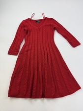 Jessica Howard Sweater Dress Womens Small Red Cable Knit V Neck 3/4 Sleeve
