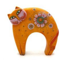 Laurel Burch Orange Arched Cat ‘Flowering Feline Figurine 1990’s Signed