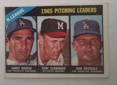 1965 TOPPS BASEBALL NATL LEAGUE PITCING LEADERS SANDY KOUFAX & DRYSDALE , EXMINT