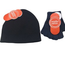 Wonder Nation Boy's Hat One Size Black and 2 Pair Gloves Blue New