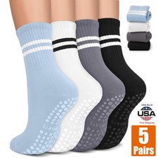 5x Pilates Socks with Grips for Women, Non-Slip Yoga Athletic Socks for Workout