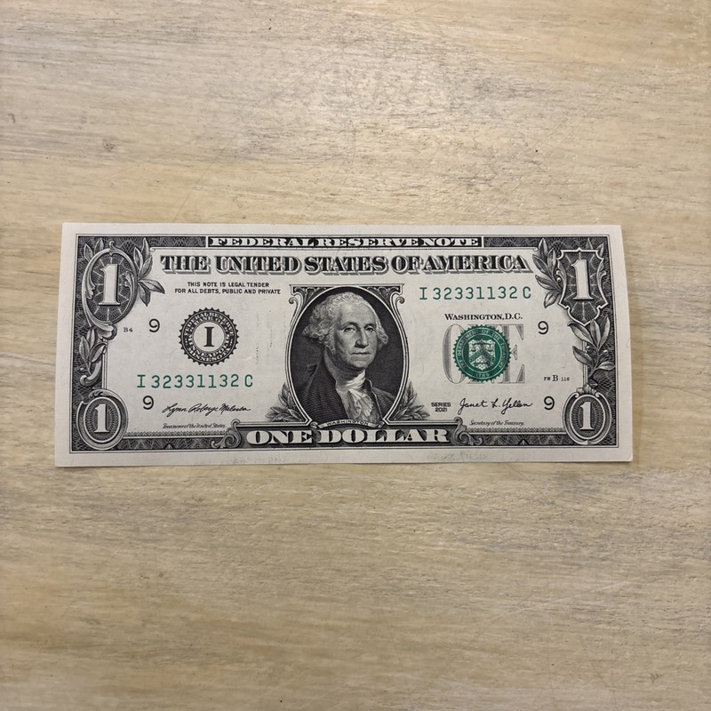 Trinary Fancy Serial Number One Dollar Bill, Uncirculated I 32331132 C 2021