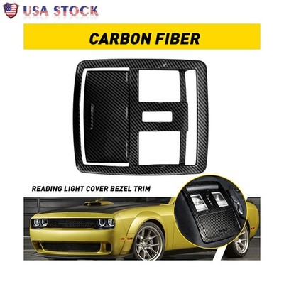 Carbon Fiber Reading Light Cover Decor Bezel Trim For Dodge Challenger 2010-2019