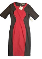 Bisou Bisou Michele Bohbot Women’s Sheath Dress Size 6 Black Red Colorblock NWT