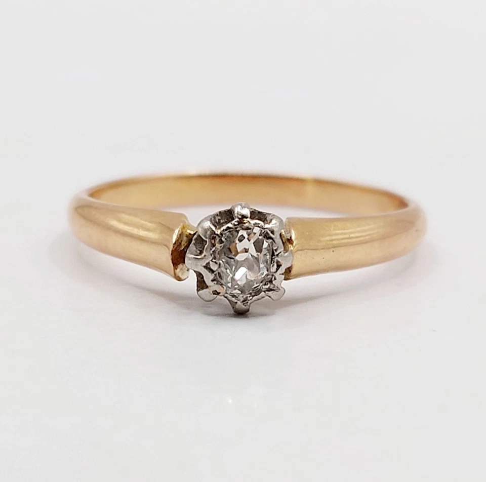 Anillo solitario antiguo oro rosa 18k y diamante talla antigua (alrededor de ... - Imagen 1 de 4
