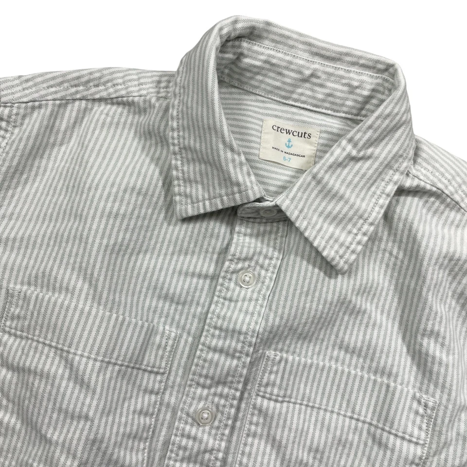 Crew Cuts 6-7 100% Algodón Manga Larga Reimaginado Gris Blanco Rayas Foto 2 de 4