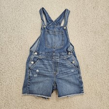 Gap Denim Overalls Short Shortalls Girls L Frayed Distressed Adjustable Pockets
