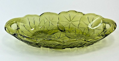 Vintage Lily Pons Green by Indiana Glass Oval Bowl 9 1/2'' in Length