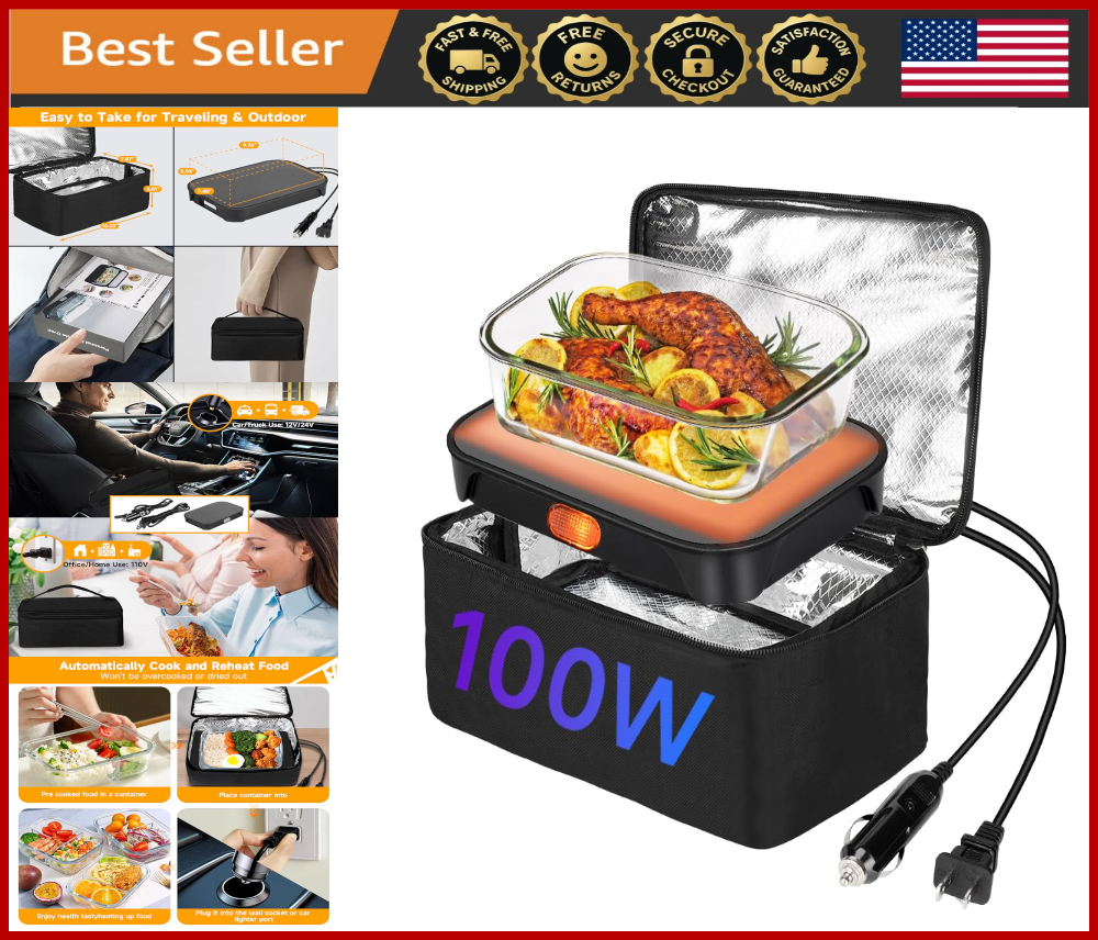 Portable 100W Electric Lunch Box Food Warmer for Car Home Office 12V 24V 110V
