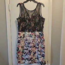 Metaphor Black Lace and Colorful Print Mini Dress -XL