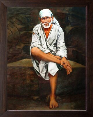 Quadro Religioso Shree Sai Baba Su Roccia – Cornice Marrone 30x23,5 Cm - 5