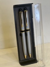 1980 SET OF 2 VINTAGE "GOLD-FINISH" PENS In Case Premium Pens Writing