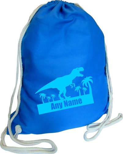 Personalisierter PE-Beutel Dinosaurier-Druck BLAU BAUMWOLLE Kinder Schule Sport Fitnessstudio - Bild 10 von 12