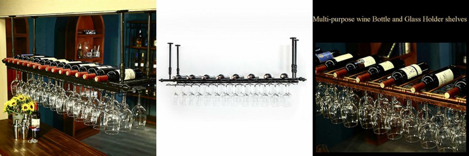WGX Wine Bar Wall Rack 60'',Hanging Glass Rack&Hanging Bottle Holder