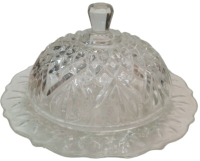 Cheese Ball Glass Covered Dish Antique Pineapple Vintage Starburst Leaf Diamond