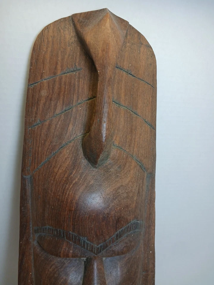 Máscara de pared de madera tribal tallada a mano vintage - 19”, arte de pared de calidad Foto 2 de 4