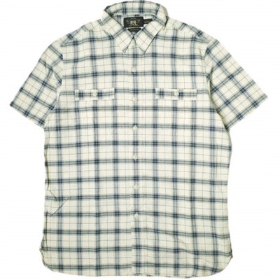 RRL INDIGO CHECK S/S WORK SHIRTS L NAVY/OFF WHITE Double RL short 