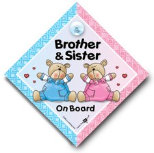 Brother And Sister On Board Car Sign, Baby On Board Sign, Suction Cup Sign