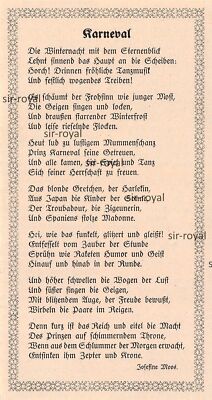 Carnival - Historical Poem by Josefine Moos - 1930 ~10x18cm