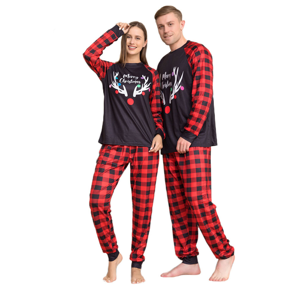 Weihnachtspyjama Familie Set - Matching Schlafanzüge In Schwarz Rot