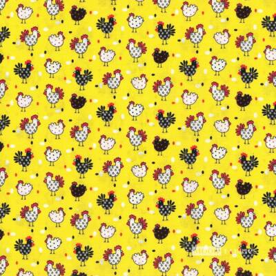 Chicks & Chickens on Yellow Background By Fabric Traditions- Adorable! 14684-Y
