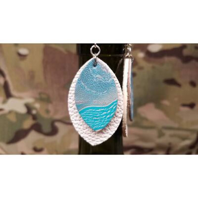 Textured and marbled leather leaf earrings
