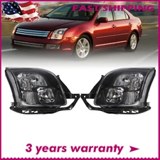 Black Halogen Headlights For 2006-2009 Ford Fusion Left+Right Pair Headlamps