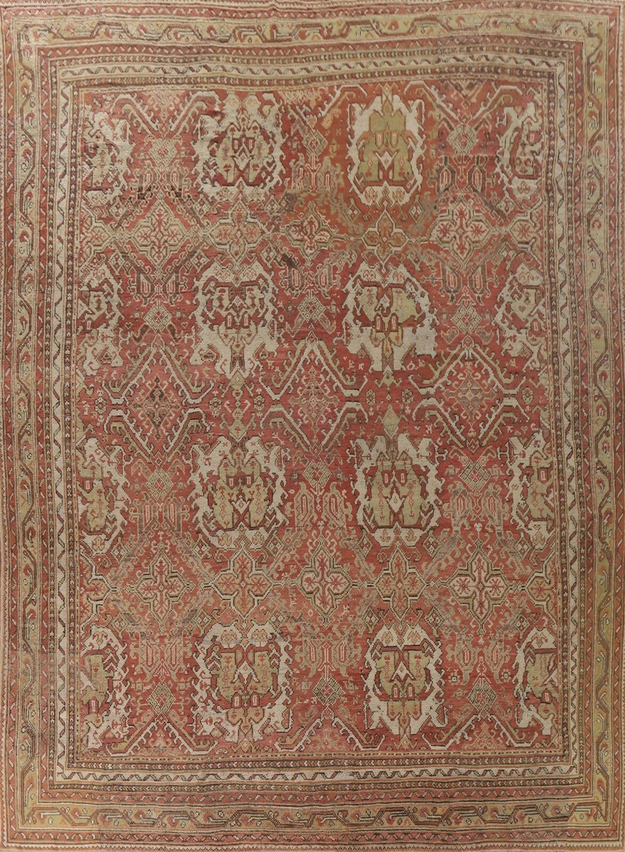 Vegetable Dye Pre-1900 Oushak Turkish Large Rug 13x16 Handmade