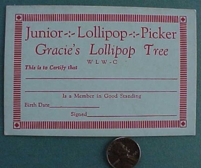1949 First Year Columbus Ohio TV station WLWC Lollipop tree picker club card----