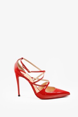 Christian Louboutin Red Patent Leather Cross-Filetika 100 Pumps, Size US 