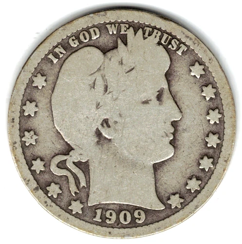 1909 BARBER QUARTER in GOOD condition ~ FULL RIMS ~ SEE THE SCAN  stk 09-39