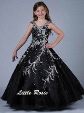 NEW Little Rosie Girls Glitz Long National Pageant Dress LR2049 BLACK 10 600