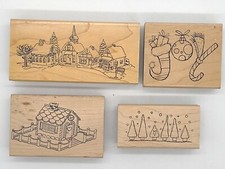 Stampendous - Wood Block Rubber Stamps - Village - Ginger Bread House - Trees