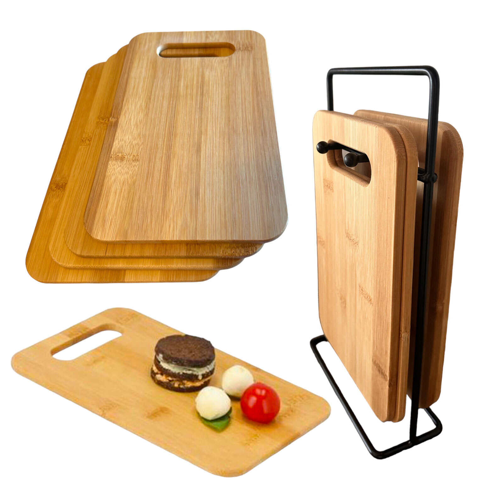 Frühstücksbrett mit Ständer Schneidebrett Frühstücksbrettchen Bambus Küchenbrett